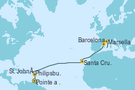 Visitando Pointe a Pitre (Guadalupe), Philipsburg (St. Maarten), St. John´s (Antigua y Barbuda), Santa Cruz de Tenerife (España), Barcelona, Marsella (Francia)