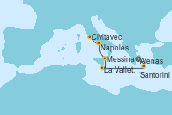 Visitando Atenas (Grecia), Santorini (Grecia), La Valletta (Malta), Messina (Sicilia), Nápoles (Italia), Civitavecchia (Roma)