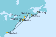 Visitando Nueva York (Estados Unidos), Halifax (Canadá), Sydney (Nueva Escocia/Canadá), Charleston (Carolina del Sur), Saint John (New Brunswick/Canadá), Portland (Maine/Estados Unidos), Boston (Massachusetts), Nueva York (Estados Unidos)