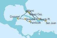 Visitando Miami (Florida/EEUU), Puerto Plata, Republica Dominicana, San Juan (Puerto Rico), Ocean Cay MSC Marine Reserve (Bahamas), Miami (Florida/EEUU), Ocean Cay MSC Marine Reserve (Bahamas), Falmouth (Jamaica), Gran Caimán (Islas Caimán), Cozumel (México), Miami (Florida/EEUU)