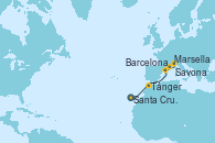 Visitando Santa Cruz de Tenerife (España), Tánger (Marruecos), Barcelona, Marsella (Francia), Savona (Italia)