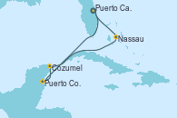 Visitando Puerto Cañaveral (Florida), Puerto Costa Maya (México), Cozumel (México), Nassau (Bahamas), Puerto Cañaveral (Florida)