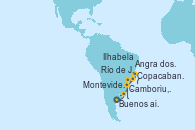 Visitando Buenos aires, Montevideo (Uruguay), Camboriu, Brazil, Camboriu, Brazil, Angra dos Reis (Brasil), Río de Janeiro (Brasil), Copacabana (Brasil), Ilhabela (Brasil), Buenos aires