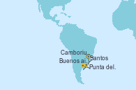 Visitando Santos (Brasil), Camboriu, Brazil, Punta del Este (Uruguay), Buenos aires, Santos (Brasil)