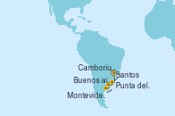 Visitando Santos (Brasil), Camboriu, Brazil, Punta del Este (Uruguay), Buenos aires, Montevideo (Uruguay), Santos (Brasil)