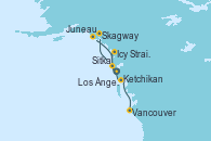 Visitando Los Ángeles (California), Icy Strait Point (Alaska), Skagway (Alaska), Juneau (Alaska), Sitka (Alaska), Ketchikan (Alaska), Vancouver (Canadá)