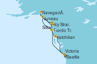 Visitando Seattle (Washington/EEUU), Icy Strait Point (Alaska), Navegación por Glaciar Hubbard (Alaska), Sitka (Alaska), Juneau (Alaska), Fiordo Tracy Arm (Alaska), Ketchikan (Alaska), Victoria (Canadá), Seattle (Washington/EEUU) Visitando Seattle (Washington/EEUU), Icy Strait Point (Alaska), Navegación por Glaciar Hubbard (Alaska), Sitka (Alaska), Juneau (Alaska), Fiordo Tracy Arm (Alaska), Ketchikan (Alaska), Victoria (Canadá), Seattle (Washington/EEUU)
