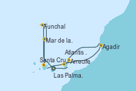 Visitando Las Palmas de Gran Canaria (España), Funchal (Madeira), Mar de las islas Canarias - Experiencia a bordo, Santa Cruz de Tenerife (España), Santa Cruz de Tenerife (España), Agadir (Marruecos), Arrecife (Lanzarote/España), Atlantis crest Oeste - Experiencia a bordo, Las Palmas de Gran Canaria (España)