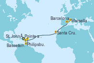 Visitando Pointe a Pitre (Guadalupe), Philipsburg (St. Maarten), Basseterre (Antillas), St. John´s (Antigua y Barbuda), Santa Cruz de Tenerife (España), Barcelona, Marsella (Francia) Visitando Pointe a Pitre (Guadalupe), Philipsburg (St. Maarten), Basseterre (Antillas), St. John´s (Antigua y Barbuda), Santa Cruz de Tenerife (España), Barcelona, Marsella (Francia)
