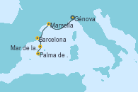Visitando Génova (Italia), Marsella (Francia), Barcelona, Mar de las Baleares - Experiencia a bordo, Mar de las Baleares - Experiencia a bordo, Palma de Mallorca (España)