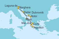 Visitando Bari (Italia), Corfú (Grecia), Mar Jónico - Experiencia a bordo, Mar Jónico - Experiencia a bordo, Argostoli (Grecia), Kotor (Montenegro), Dubrovnik (Croacia), Zadar (Croacia), Marghera (Venecia/Italia), Laguna de Venecia - Experiencia a bordo, Bari (Italia)