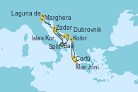 Visitando Bari (Italia), Dubrovnik (Croacia), Corfú (Grecia), Mar Jónico - Experiencia a bordo, Mar Jónico - Experiencia a bordo, Kotor (Montenegro), Split (Croacia), Islas Kornati (Croacia), Zadar (Croacia), Marghera (Venecia/Italia), Laguna de Venecia - Experiencia a bordo, Bari (Italia)