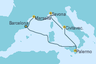 Visitando Barcelona, Palermo (Italia), Civitavecchia (Roma), Savona (Italia), Marsella (Francia), Barcelona