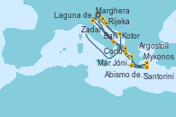 Visitando Marghera (Venecia/Italia)Laguna de Venecia - Experiencia a bordo, Bari (Italia), Abismo de Calipso - Experiencia a bordo, Abismo de Calipso - Experiencia a bordo, Santorini (Grecia), Mykonos (Grecia), Argostoli (Grecia), Mar Jónico - Experiencia a bordo, Mar Jónico - Experiencia a bordo, Marghera (Venecia/Italia), Laguna de Venecia - Experiencia a bordo, Bari (Italia), Corfú (Grecia), Mar Jónico - Experiencia a bordo, Mar Jónico - Experiencia a bordo, Argostoli (Grecia), Kotor (Montenegro), Zadar (Croacia), Rijeka (Croacia), Marghera (Venecia/Italia)