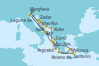 Visitando Marghera (Venecia/Italia)Laguna de Venecia - Experiencia a bordo, Bari (Italia), Abismo de Calipso - Experiencia a bordo, Abismo de Calipso - Experiencia a bordo, Santorini (Grecia), Mykonos (Grecia), Argostoli (Grecia), Mar Jónico - Experiencia a bordo, Mar Jónico - Experiencia a bordo, Marghera (Venecia/Italia), Laguna de Venecia - Experiencia a bordo, Bari (Italia), Corfú (Grecia), Mar Jónico - Experiencia a bordo, Mar Jónico - Experiencia a bordo, Argostoli (Grecia), Kotor (Montenegro), Split (Croacia), Islas Kornati (Croacia), Zadar (Croacia), Marghera (Venecia/Italia)