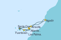 Visitando Santa Cruz de Tenerife (España), Santa Cruz de Tenerife (España), Agadir (Marruecos), Arrecife (Lanzarote/España), Atlantis crest Oeste - Experiencia a bordo, Las Palmas de Gran Canaria (España), Fuerteventura (Canarias/España), Santa Cruz de Tenerife (España)
