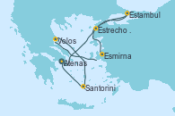 Visitando Atenas (Grecia), Estrecho de Dardanelos - Experiencia a bordo, Estambul (Turquía), Esmirna (Turquía), Volos (Grecia), Santorini (Grecia), Atenas (Grecia)