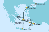 Visitando Atenas (Grecia), Estrecho de Dardanelos - Experiencia a bordo, Estambul (Turquía), Mykonos (Grecia), Bahía de Mykonos - Experiencia a bordo, Bahía de Mykonos - Experiencia a bordo, Heraklion (Creta), Rodas (Grecia), Cos (Grecia), Atenas (Grecia)