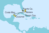 Visitando Puerto Cañaveral (Florida), Nassau (Bahamas), Ocean Cay MSC Marine Reserve (Bahamas), Cozumel (México), Costa Maya (México), Puerto Cañaveral (Florida)
