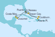 Visitando Puerto Cañaveral (Florida), Ocean Cay MSC Marine Reserve (Bahamas), Cockburn Town (Islas turcas y Caicos), Puerto Plata, Republica Dominicana, Nassau (Bahamas), Puerto Cañaveral (Florida), Ocean Cay MSC Marine Reserve (Bahamas), Nassau (Bahamas), Cozumel (México), Costa Maya (México), Puerto Cañaveral (Florida)