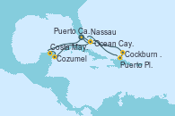 Visitando Puerto Cañaveral (Florida), Ocean Cay MSC Marine Reserve (Bahamas), Nassau (Bahamas), Cozumel (México), Costa Maya (México), Puerto Cañaveral (Florida), Ocean Cay MSC Marine Reserve (Bahamas), Cockburn Town (Islas turcas y Caicos), Puerto Plata, Republica Dominicana, Nassau (Bahamas), Puerto Cañaveral (Florida)