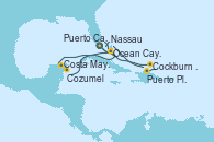 Visitando Puerto Cañaveral (Florida), Ocean Cay MSC Marine Reserve (Bahamas), Costa Maya (México), Cozumel (México), Nassau (Bahamas), Puerto Cañaveral (Florida), Ocean Cay MSC Marine Reserve (Bahamas), Cockburn Town (Islas turcas y Caicos), Puerto Plata, Republica Dominicana, Nassau (Bahamas), Puerto Cañaveral (Florida)