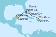 Visitando Puerto Cañaveral (Florida), Ocean Cay MSC Marine Reserve (Bahamas), Cozumel (México), Costa Maya (México), Nassau (Bahamas), Puerto Cañaveral (Florida), Cockburn Town (Islas turcas y Caicos), Puerto Plata, Republica Dominicana, Ocean Cay MSC Marine Reserve (Bahamas), Puerto Cañaveral (Florida)