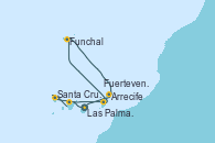 Visitando Las Palmas de Gran Canaria (España), Santa Cruz de la Palma (España), Santa Cruz de Tenerife (España), Fuerteventura (Canarias/España), Funchal (Madeira), Arrecife (Lanzarote/España), Las Palmas de Gran Canaria (España)