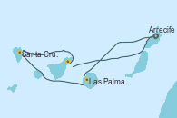Visitando Arrecife (Lanzarote/España), Las Palmas de Gran Canaria (España), Santa Cruz de la Palma (España), Santa Cruz de Tenerife (España) y Arrecife (Lanzarote/España)