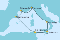 Visitando Génova (Italia), Nápoles (Italia), Palermo (Italia), La Goulette (Tunez), Barcelona, Marsella (Francia), Génova (Italia)