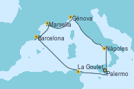 Visitando Palermo (Italia), La Goulette (Tunez), Barcelona, Marsella (Francia), Génova (Italia), Nápoles (Italia), Palermo (Italia)