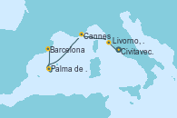 Visitando Civitavecchia (Roma), Livorno, Pisa y Florencia (Italia), Cannes (Francia), Palma de Mallorca (España), Barcelona