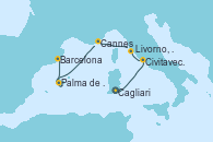Visitando Cagliari (Cerdeña), Civitavecchia (Roma), Livorno, Pisa y Florencia (Italia), Cannes (Francia), Palma de Mallorca (España), Barcelona Visitando Cagliari (Cerdeña), Civitavecchia (Roma), Livorno, Pisa y Florencia (Italia), Cannes (Francia), Palma de Mallorca (España), Barcelona