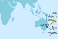 Visitando Sydney (Australia), Nouméa (Nueva Caledonia), Suva (Fiyi), Lautoka (Fiyi), Lelepa, Vanuatu, Lifou (Isla Loyalty/Nueva Caledonia), Sydney (Australia)