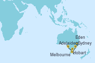 Visitando Sydney (Australia), Hobart (Australia), Adelaide (Australia), Adelaide (Australia), Melbourne (Australia), Eden (Nueva Gales), Sydney (Australia)