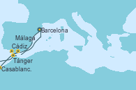 Visitando Barcelona, Casablanca (Marruecos), Tánger (Marruecos), Cádiz (España), Málaga, Barcelona