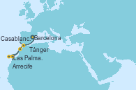 Visitando Barcelona, Casablanca (Marruecos), Las Palmas de Gran Canaria (España), Arrecife (Lanzarote/España), Tánger (Marruecos), Barcelona