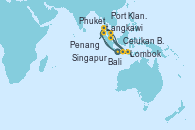 Visitando Bali (Indonesia), Bali (Indonesia), Lombok (Indonesia), Celukan Bawang (Bali/Indonesia), Port Klang (Malasia), Penang (Malasia), Penang (Malasia), Langkawi (Malasia), Phuket (Tailandia), Phuket (Tailandia), Singapur