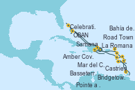 Visitando La Romana (República Dominicana), Mar del Caribe - Experiencia a bordo, Castries (Santa Lucía/Caribe), Bridgetown (Barbados), Pointe a Pitre (Guadalupe), Bahía de Guadalupe - Experiencia a bordo, Bahía de Guadalupe - Experiencia a bordo, Basseterre (Antillas), Road Town (Isla Tórtola/Islas Vírgenes), La Romana (República Dominicana), Samana (República Dominicana), Celebration Key, The Bahamas, OBAN (HALFMOON BAY), Amber Cove (República Dominicana), La Romana (República Dominicana)