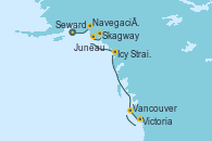 Visitando Seward (Alaska), Navegación por Glaciar Hubbard (Alaska), Juneau (Alaska), Skagway (Alaska), Icy Strait Point (Alaska), Victoria (Canadá), Vancouver (Canadá)