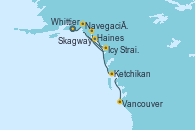 Visitando Whittier (Alaska), Navegación por Glaciar Hubbard (Alaska), Haines (Alaska), Icy Strait Point (Alaska), Skagway (Alaska), Ketchikan (Alaska), Vancouver (Canadá)