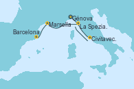 Visitando Génova (Italia), Civitavecchia (Roma), La Spezia, Florencia y Pisa (Italia), Marsella (Francia), Barcelona Visitando Génova (Italia), Civitavecchia (Roma), La Spezia, Florencia y Pisa (Italia), Marsella (Francia), Barcelona