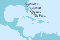 Visitando Jacksonville (Florida/EEUU), Nassau (Bahamas), Isla Pequeña (San Salvador/Bahamas), Celebration Key, The Bahamas, Jacksonville (Florida/EEUU)