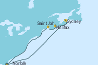 Visitando Norfolk (Virginia/EEUU), Sydney (Nueva Escocia/Canadá), Halifax (Canadá), Saint John (New Brunswick/Canadá), Norfolk (Virginia/EEUU)