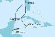 Visitando Tampa (Florida), Cozumel (México), Roatán (Honduras), Belize (Caribe), Gran Caimán (Islas Caimán), Tampa (Florida)
