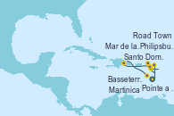 Visitando Pointe a Pitre (Guadalupe), Philipsburg (St. Maarten), Basseterre (Antillas), Mar de las Antillas - Experiencia a bordo, Road Town (Isla Tórtola/Islas Vírgenes), Santo Domingo (República Dominicana), Martinica (Antillas)