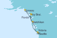 Visitando Seattle (Washington/EEUU), Ketchikan (Alaska), Icy Strait Point (Alaska), Fiordo Tracy Arm (Alaska), Juneau (Alaska), Victoria (Canadá), Seattle (Washington/EEUU)