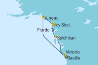 Visitando Seattle (Washington/EEUU), Juneau (Alaska), Icy Strait Point (Alaska), Fiordo Tracy Arm (Alaska), Ketchikan (Alaska), Victoria (Canadá), Seattle (Washington/EEUU)