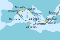 Visitando BarcelonaMar de las Baleares - Experiencia a bordo, Mar de las Baleares - Experiencia a bordo, Marsella (Francia), Savona (Italia), Civitavecchia (Roma), Messina (Sicilia), Katakolon (Olimpia/Grecia), Estambul (Turquía), Atenas (Grecia), La Valletta (Malta), La Goulette (Tunez), Barcelona