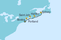 Visitando Boston (Massachusetts), Portland (Maine/Estados Unidos), Saint John (New Brunswick/Canadá), Halifax (Canadá), Sydney (Nueva Escocia/Canadá), Boston (Massachusetts)